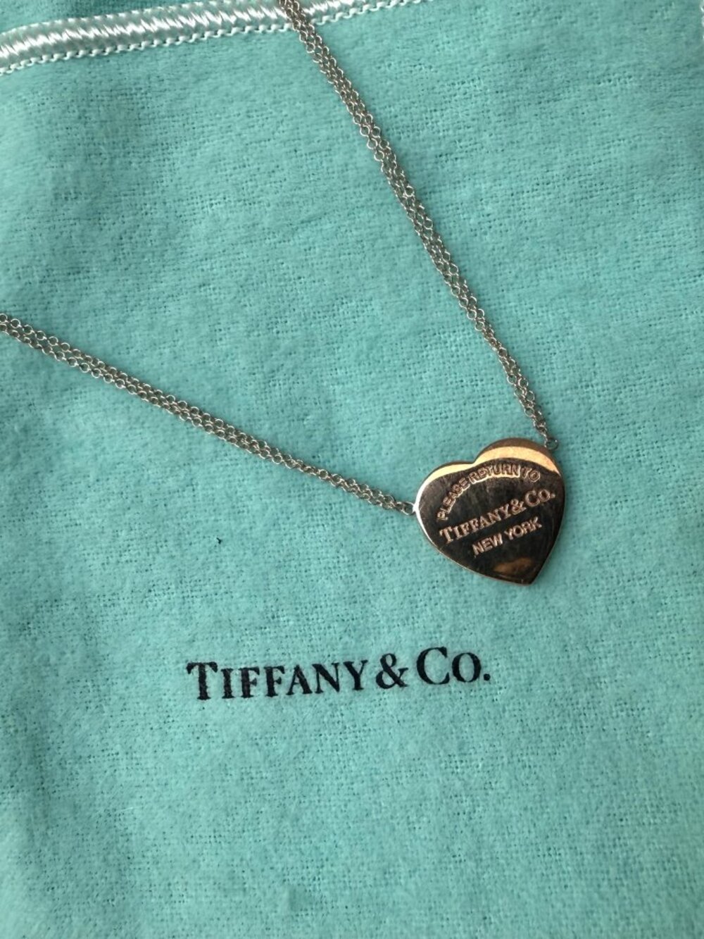 Tiffany & Co 925 Sterling Silver RUBEDO Double Chain Heart Tag Necklace - Picture 4 of 9